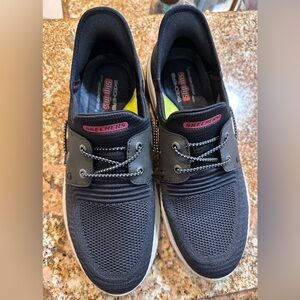 Skechers Men's Black Knit Slip-On Loafers with gray trim